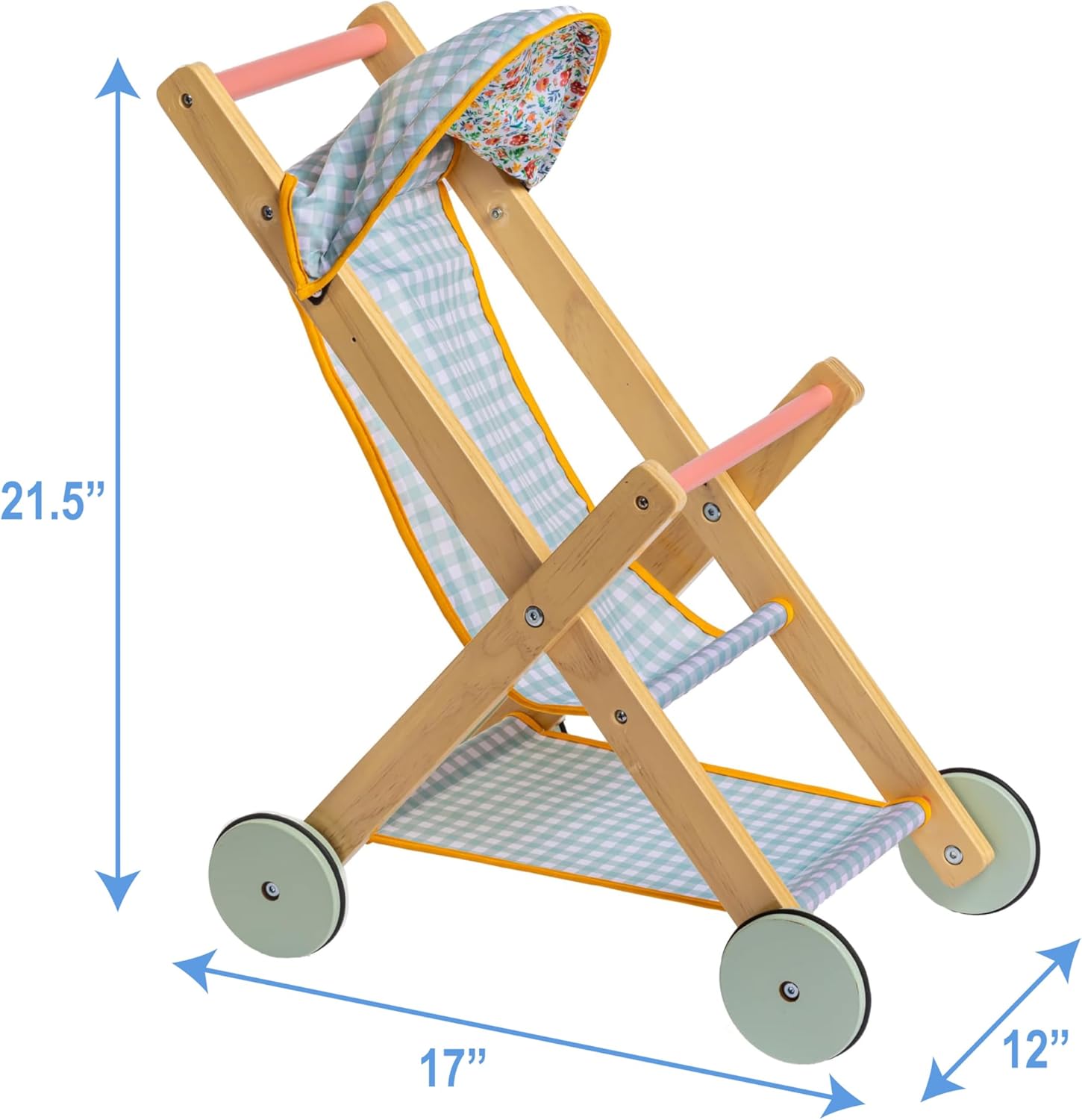 JC Toys Deluxe Wooden Doll Stroller for 18 Dolls and Stuffed Animals