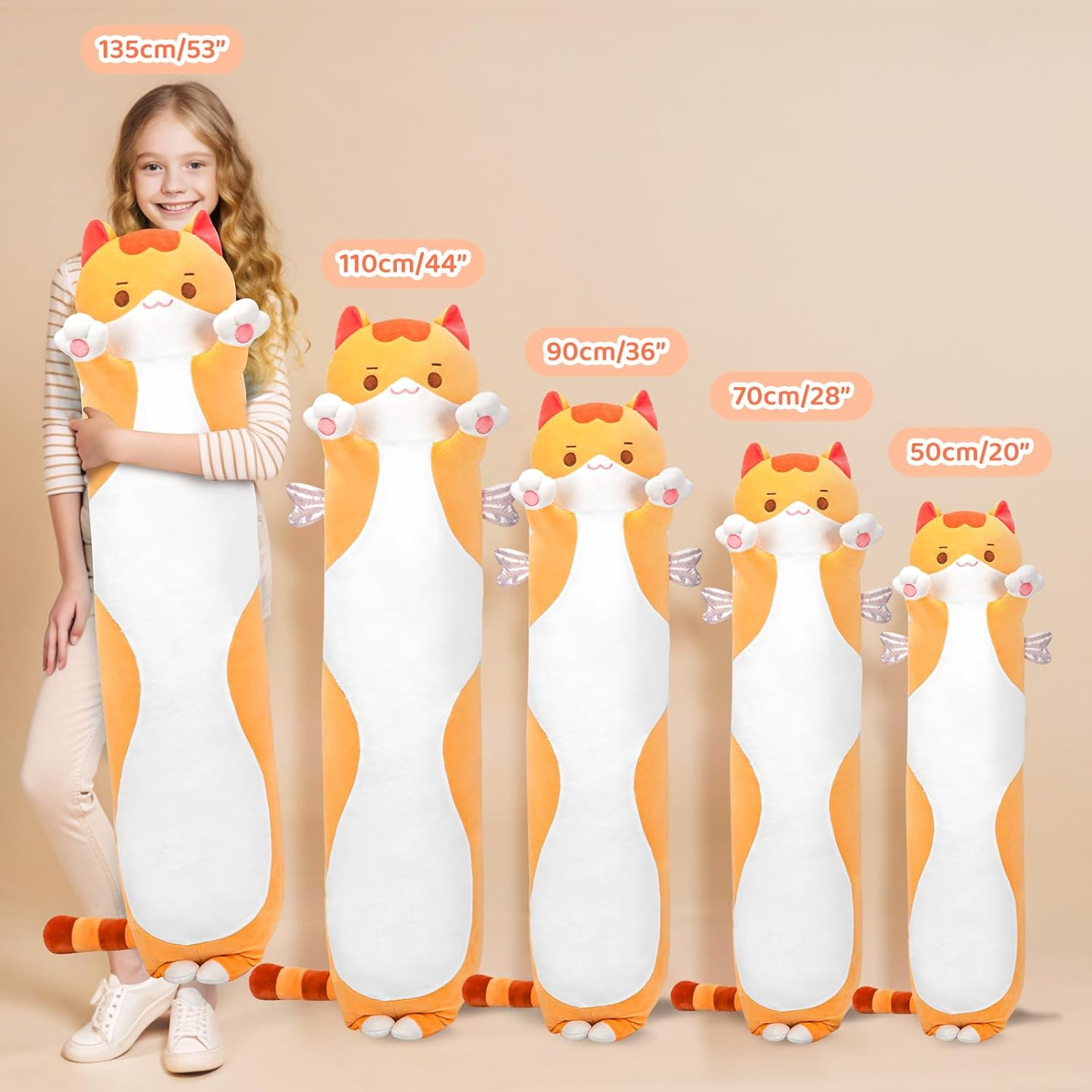 Mewaii Long Cat Plush 5 Sizes 20 inch Sleeping Pillow