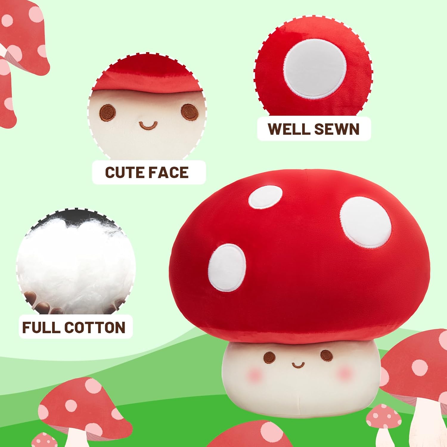 Yulefly 9-Inch Mushroom Pillow Plush - Cute Stuffed Animal Decor