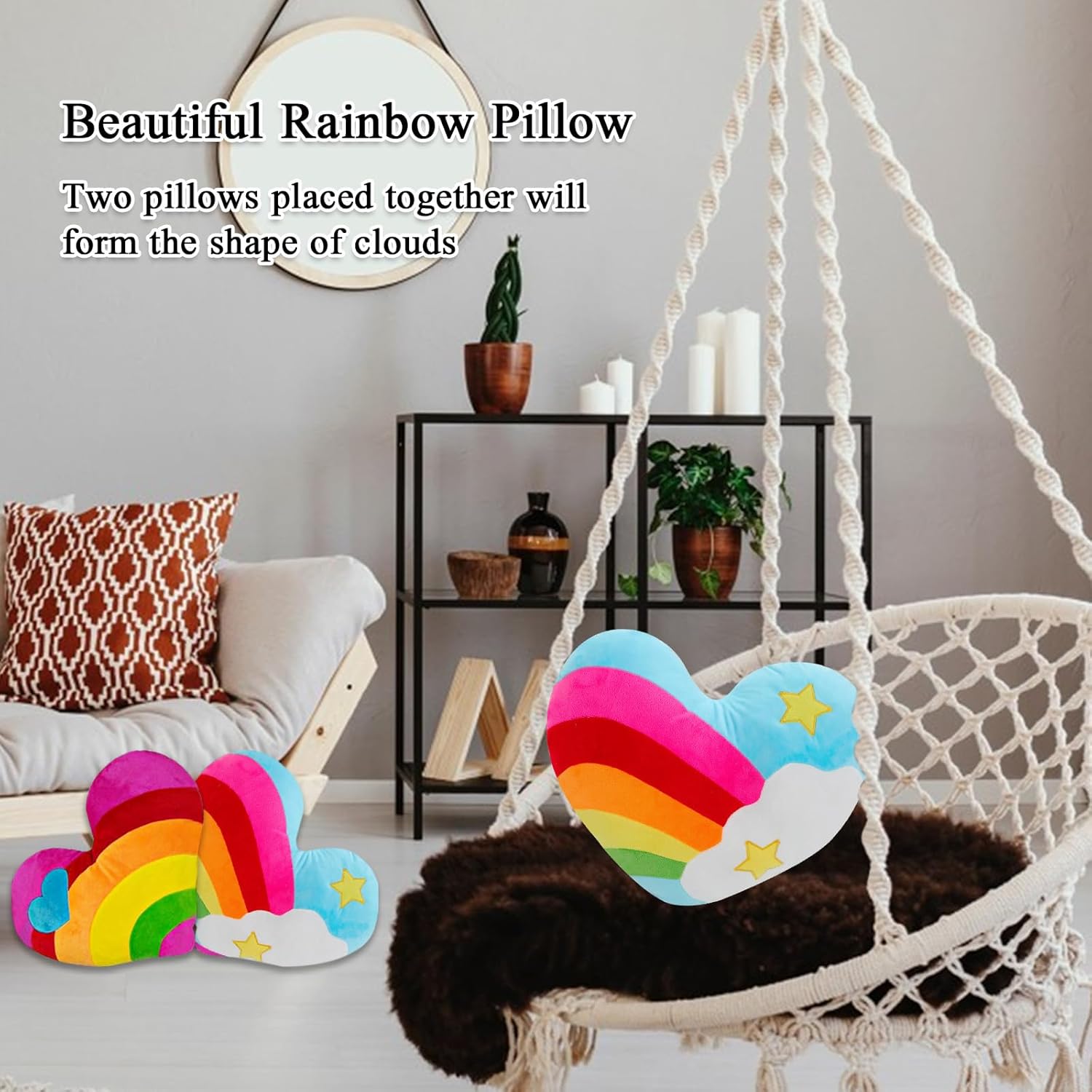 177 X 138 Heart Pillow Plush Toy with Rainbow Pattern