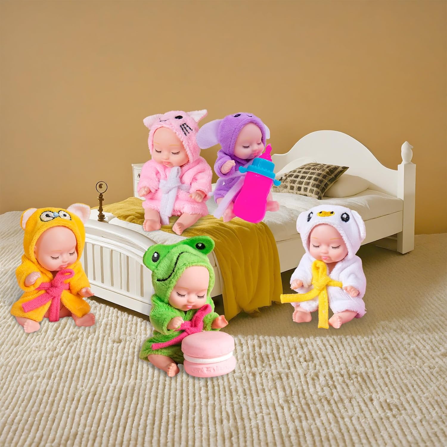 Carreuty 6 Piece Mini Baby Doll Set with Clothes and Hats