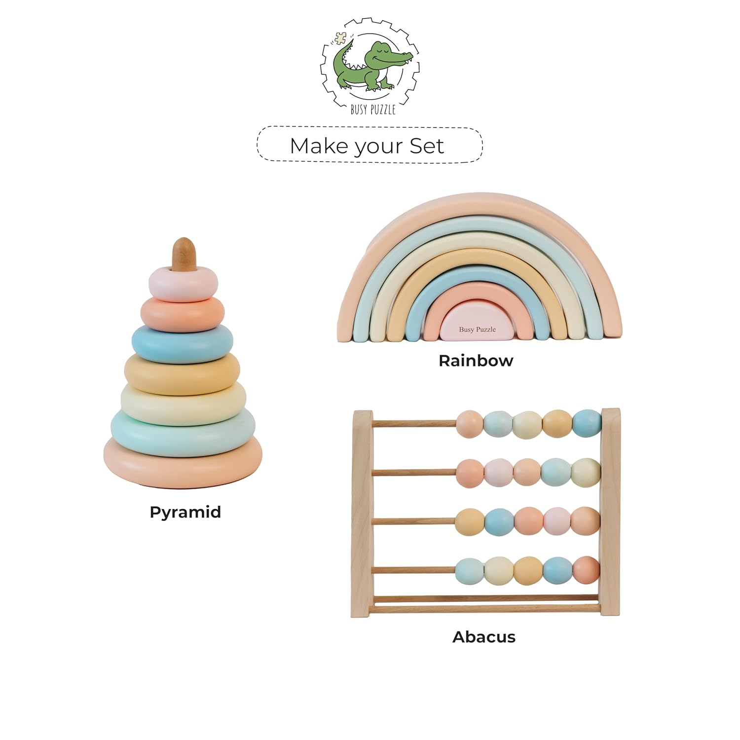 Wooden Stacking Pyramid Rainbow Toy for Toddlers