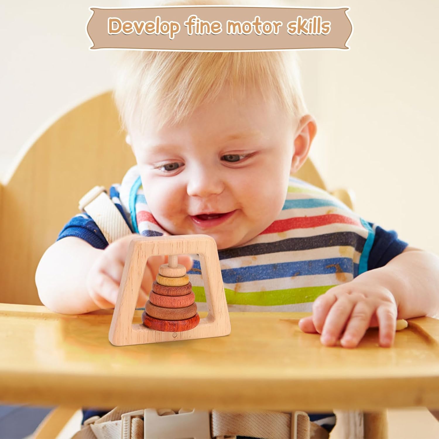 Drocoge 8-Piece Wooden Baby Rattle Set for 0-12 Months