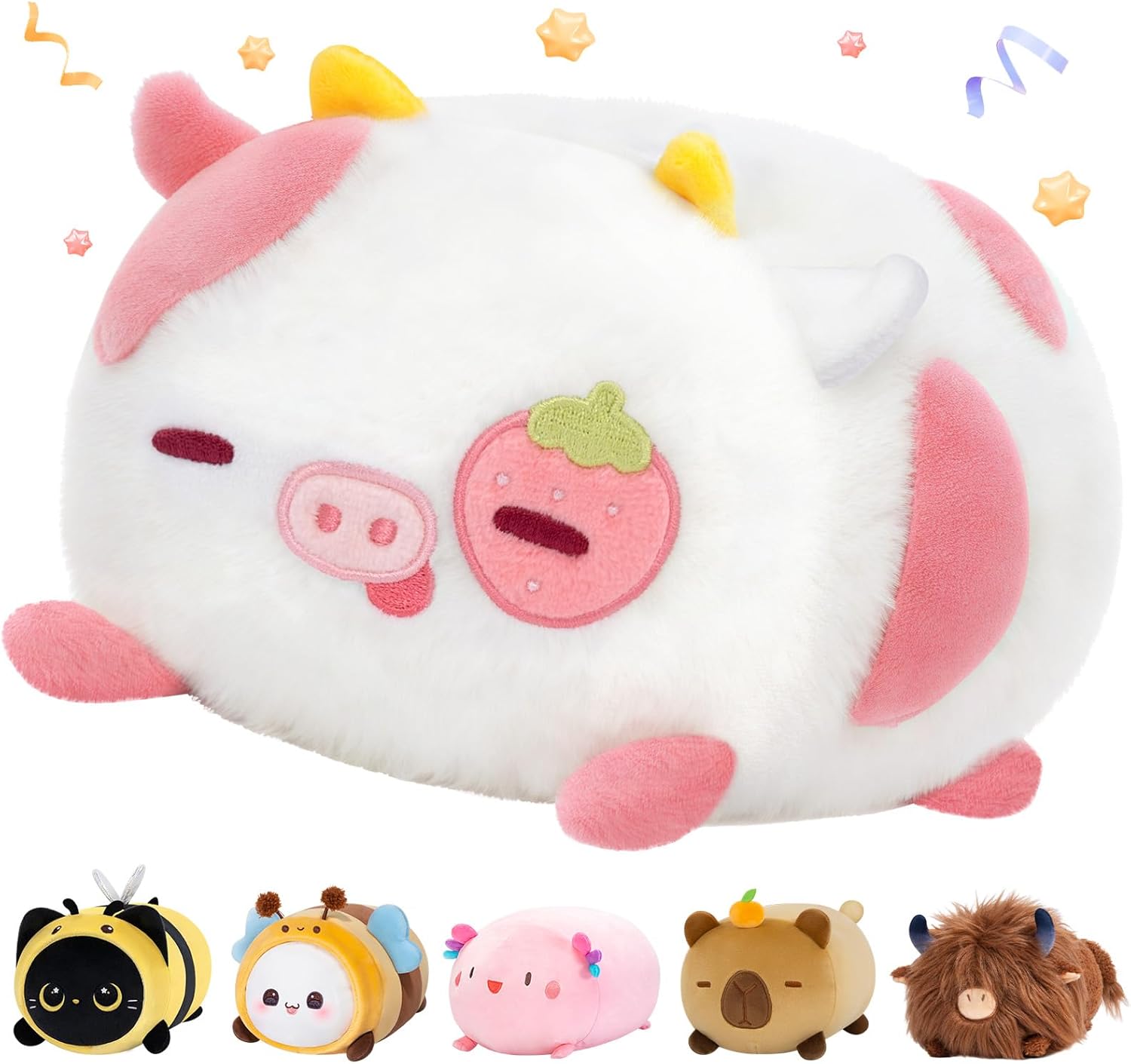 Strawberry Cow Plush Pillow - 8 Inch Cute Stuffed Animal