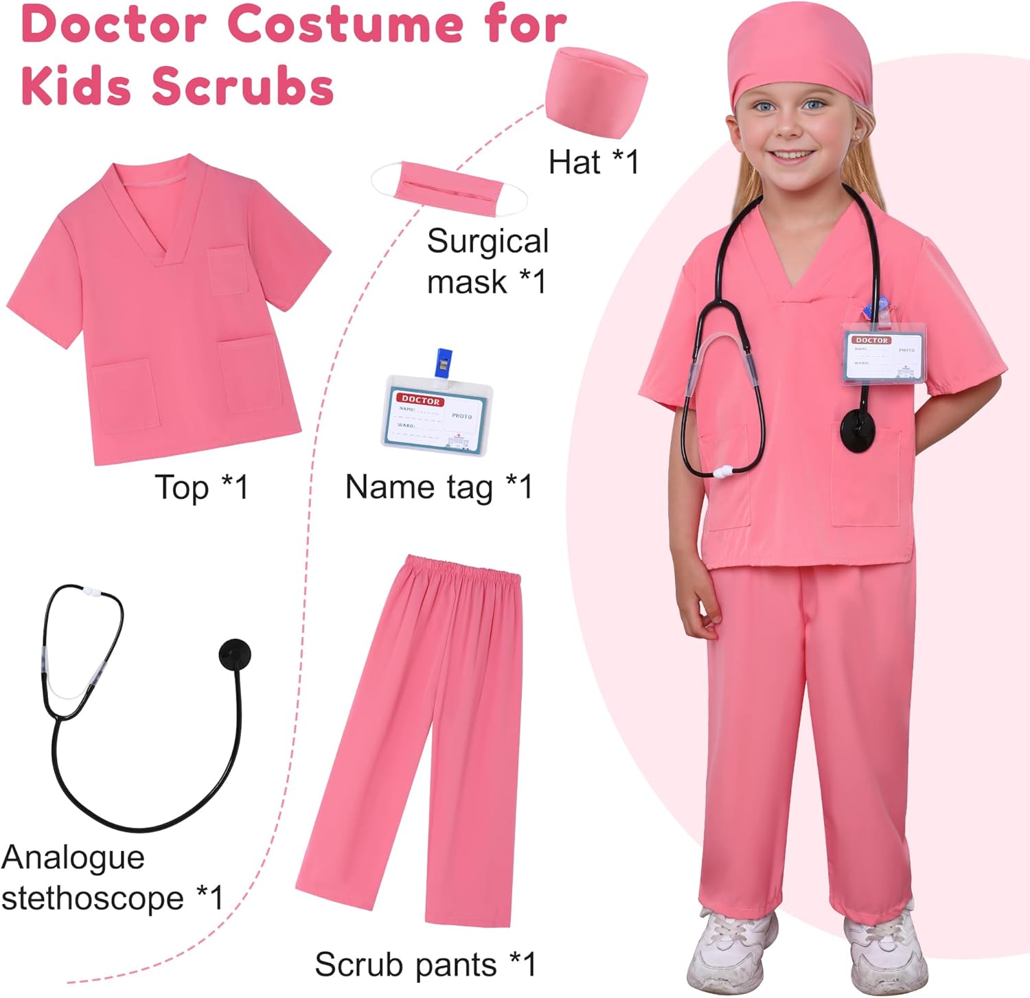 WooHand 6Pcs Doctor Costume for Kids Halloween Dress Up Playset