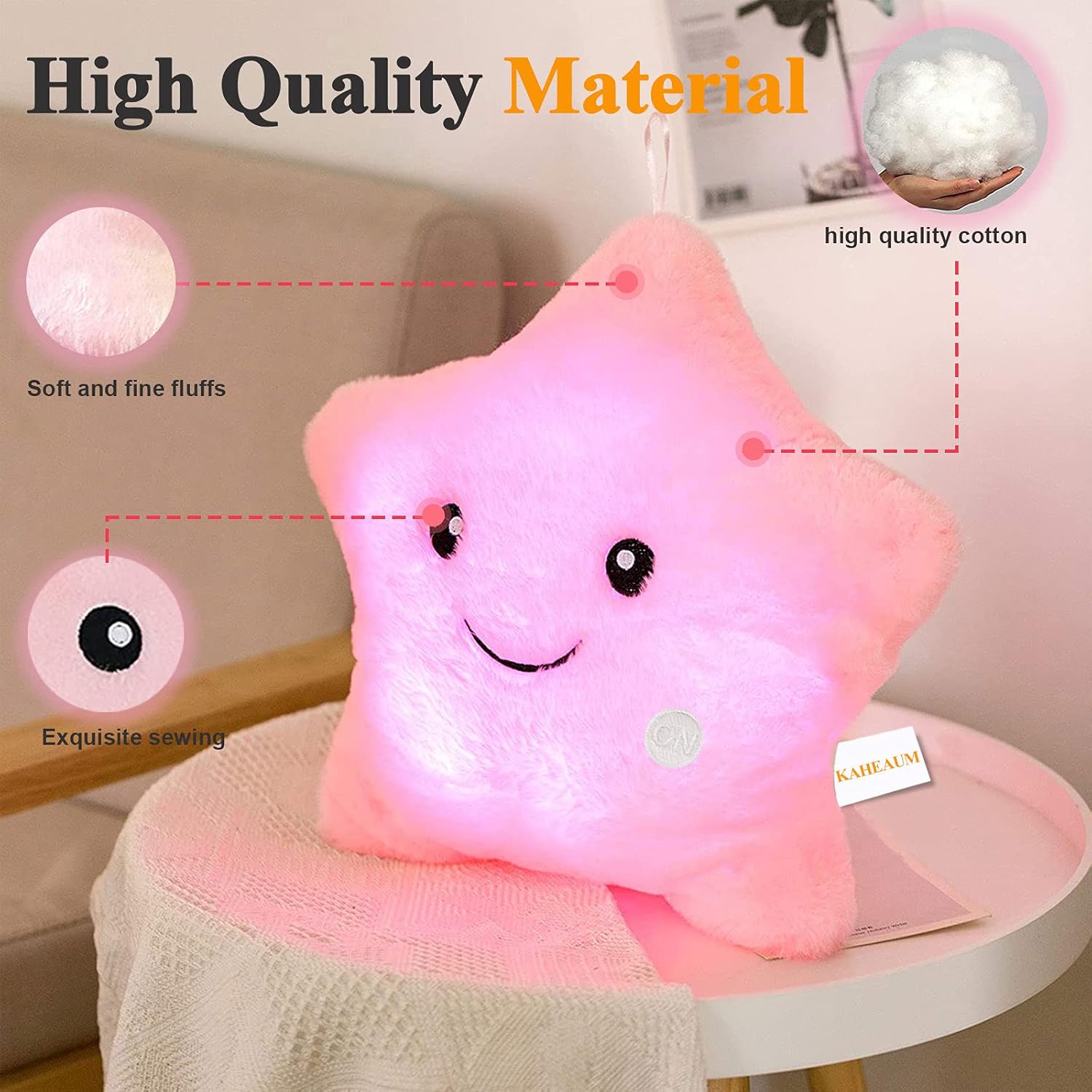 KAHEAUM Kids LED Star Throw Pillow Decorative Gift
