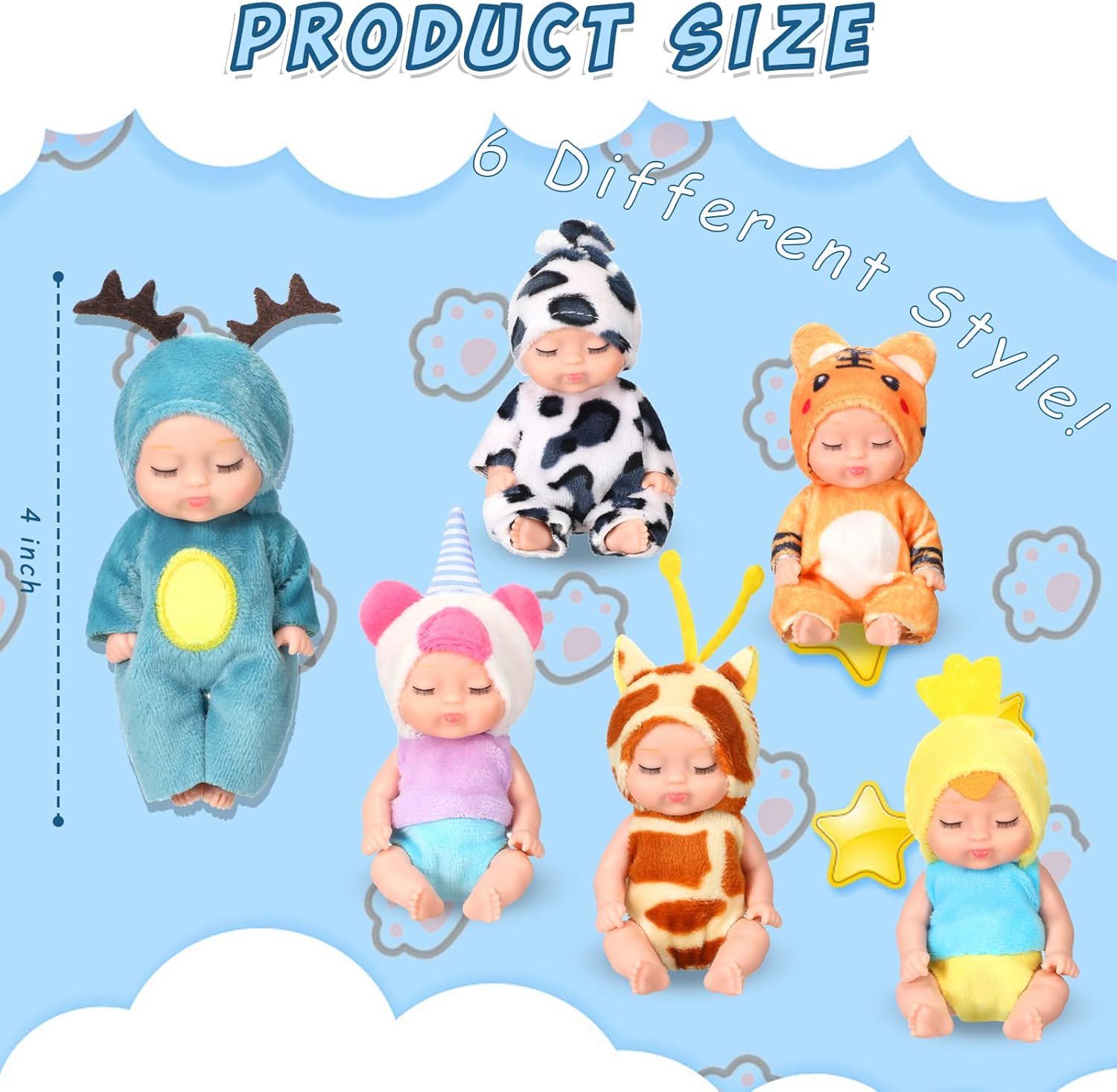 Leitee 6 Pcs 4 Inch Mini Baby Dolls with Animal Clothes
