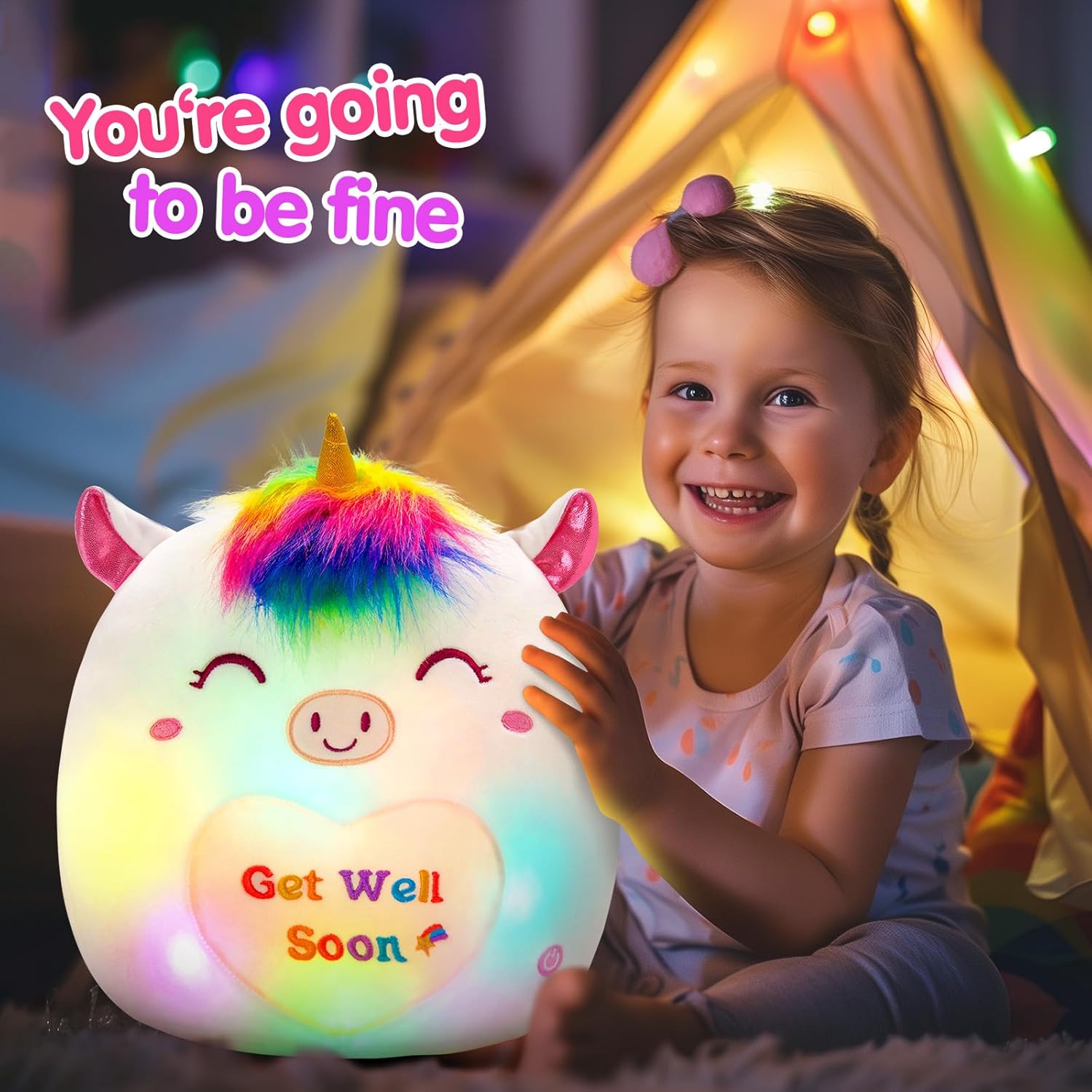 Athoinsu 12 Inch Luminous Unicorn Plush Pillow