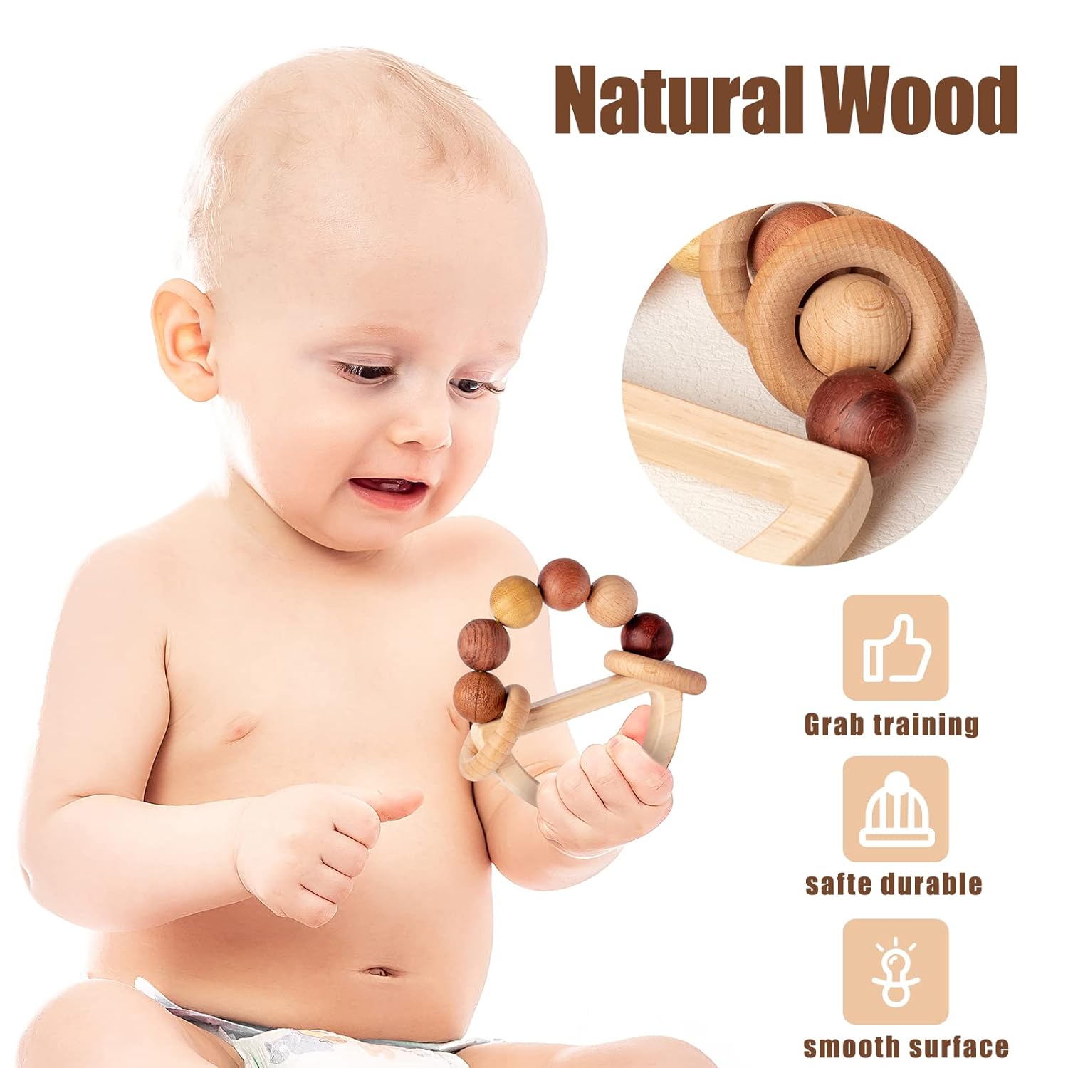 Busy Edition Wooden Rattles for Newborns and Toddlers 0-12 Months