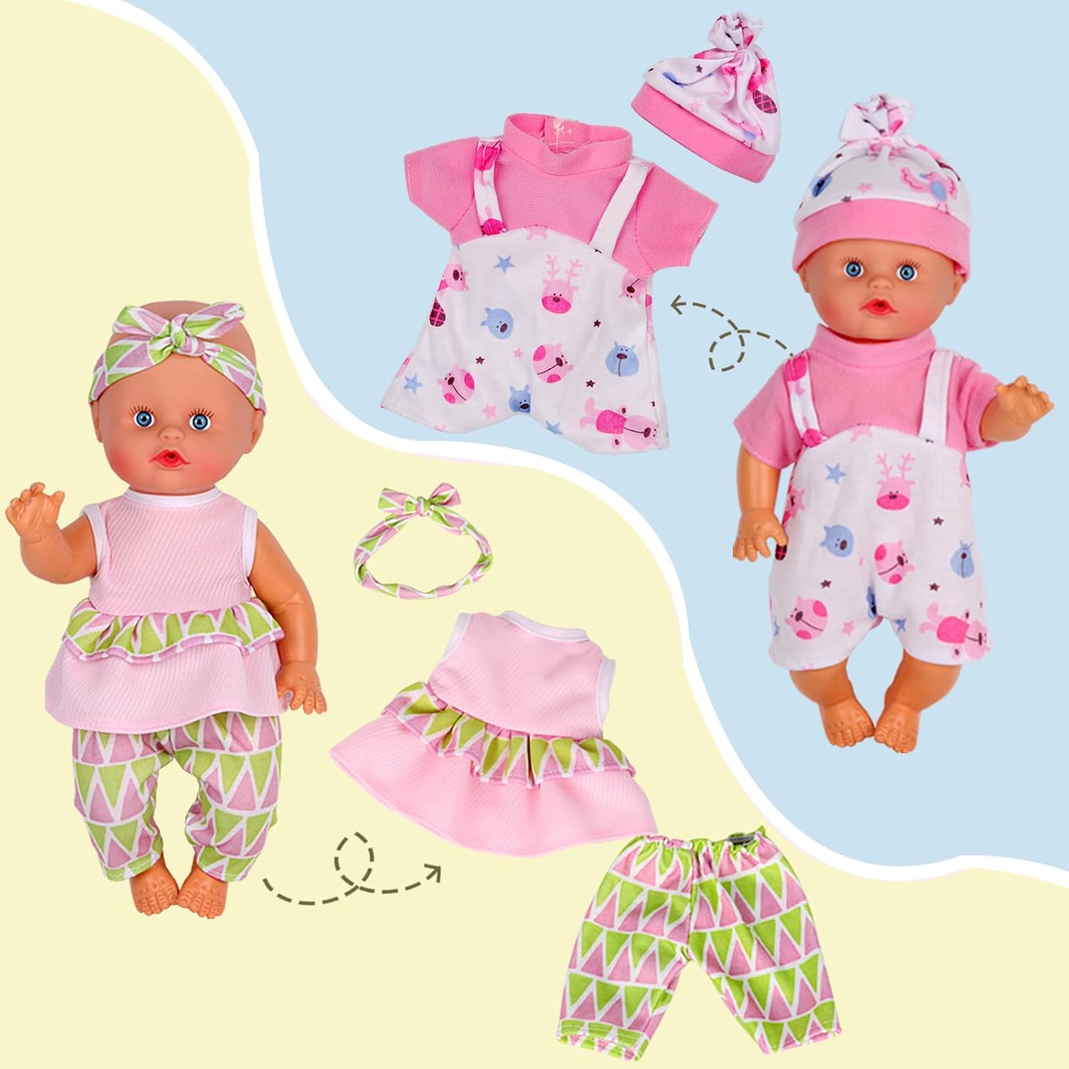 Young Buds 10 Sets Baby Doll Clothes with Schoolbag Cutlery Toys