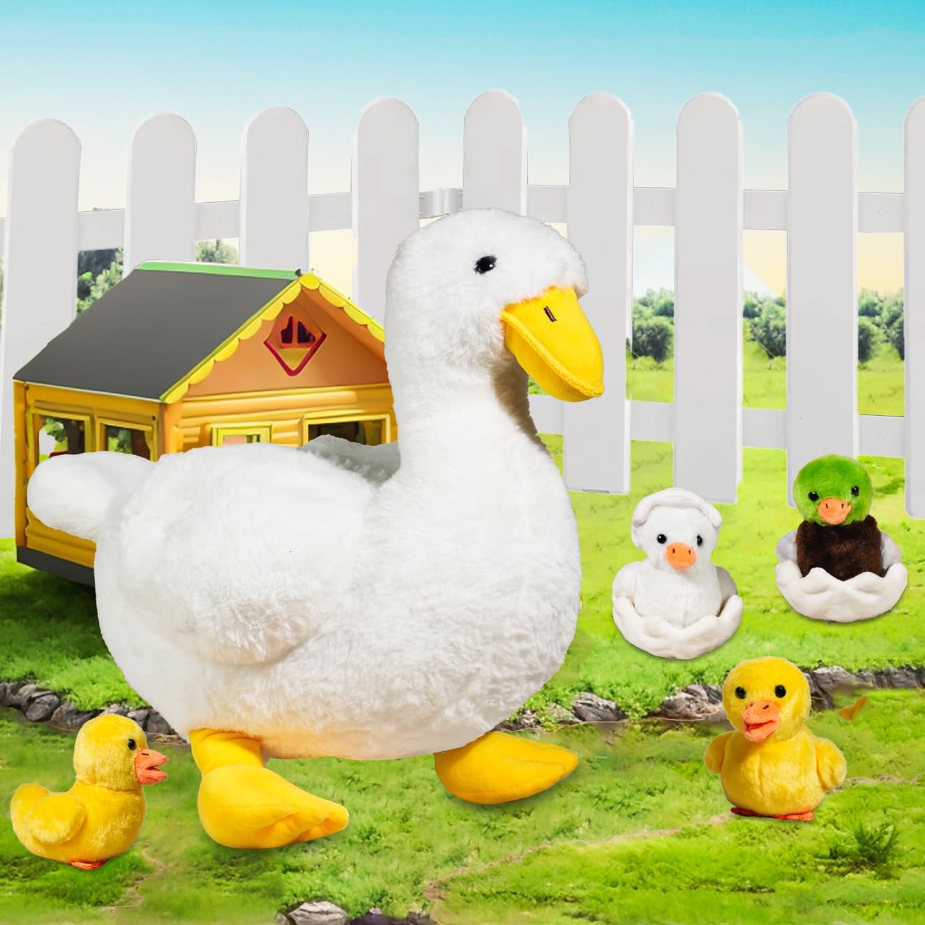 7-in-1 Funny Duck Plush Toy with Zippered Belly