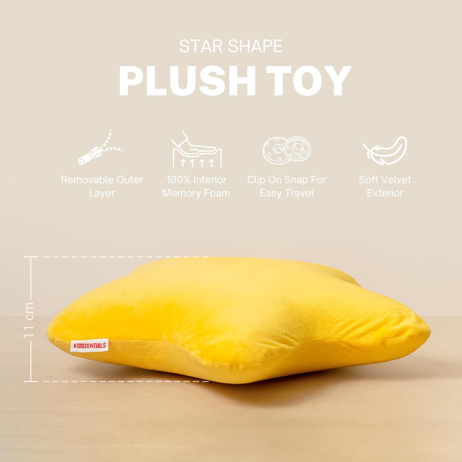 Kiddzentials Star Pillow 15in Yellow