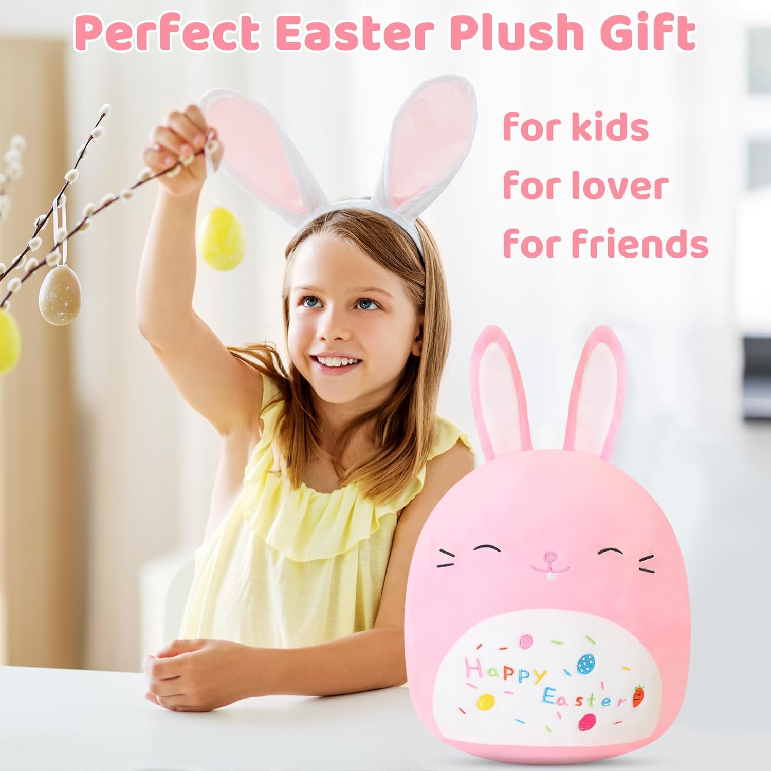 Pink Bunny Plush Stuffed Animal Toy Soft Rabbit Plushie