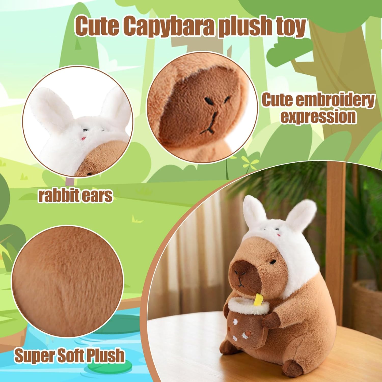 12 Inch Capybara Plush Pillow Kawaii Bunny Stuffed Animal Toy
