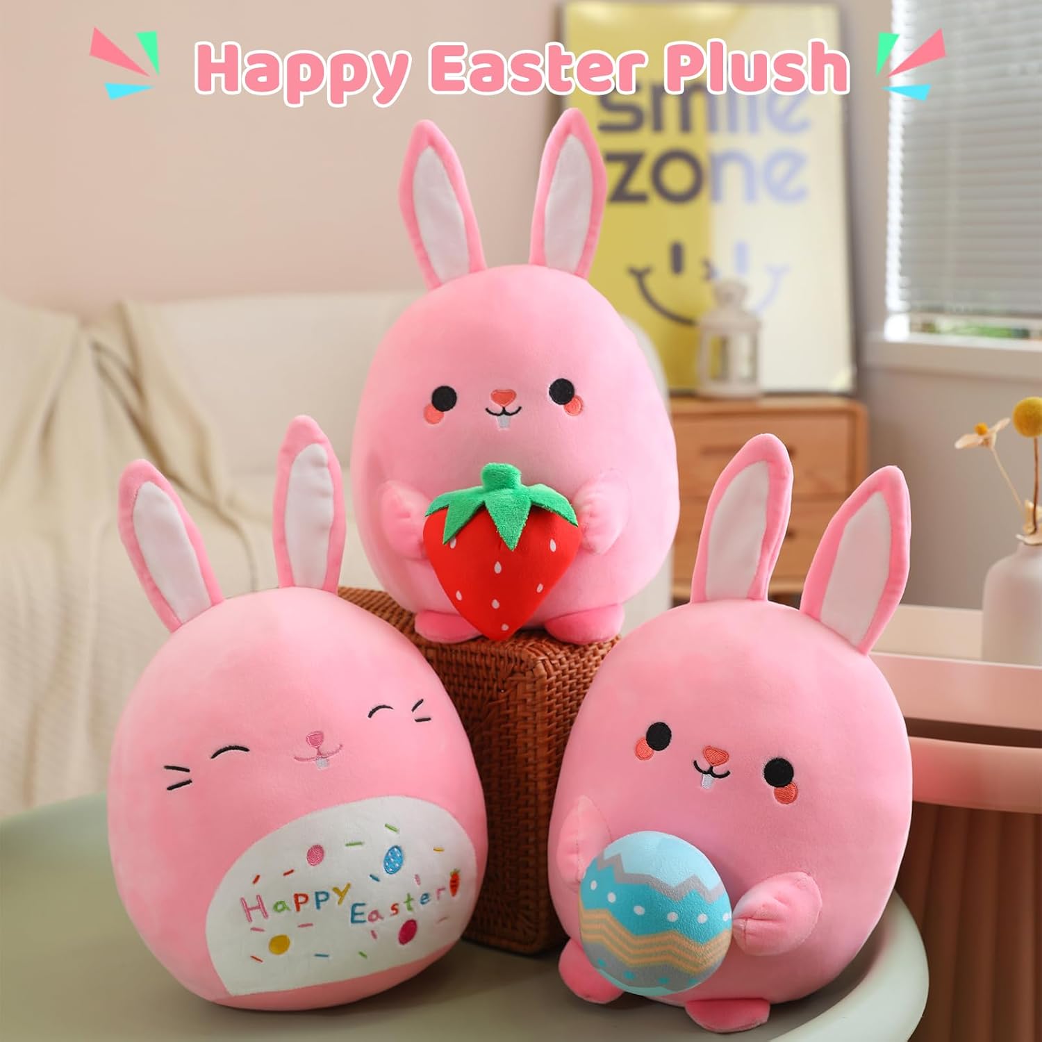 Pink Bunny Plush Stuffed Animal Toy Soft Rabbit Plushie
