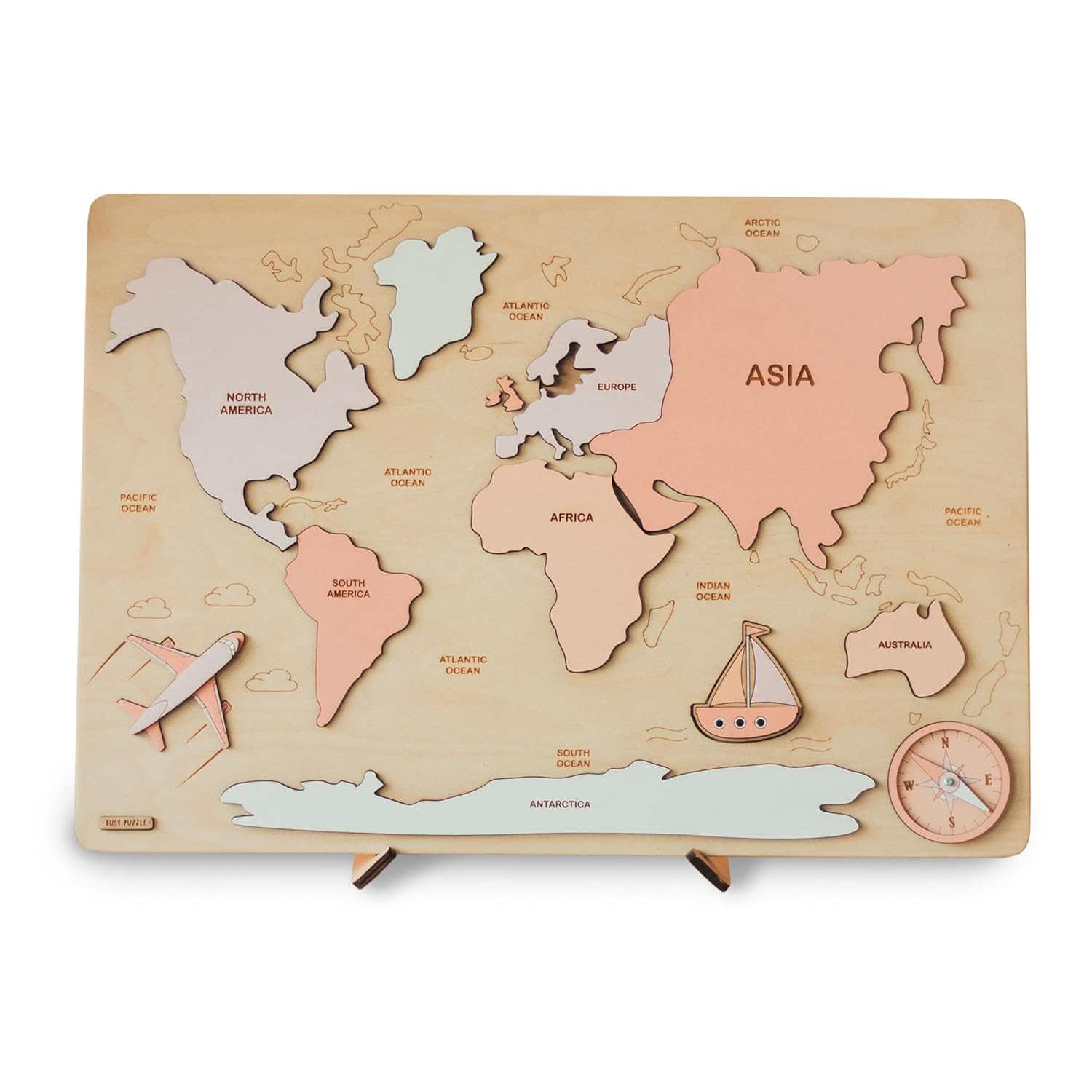Kids Wooden World Map Puzzle Montessori Toy 1