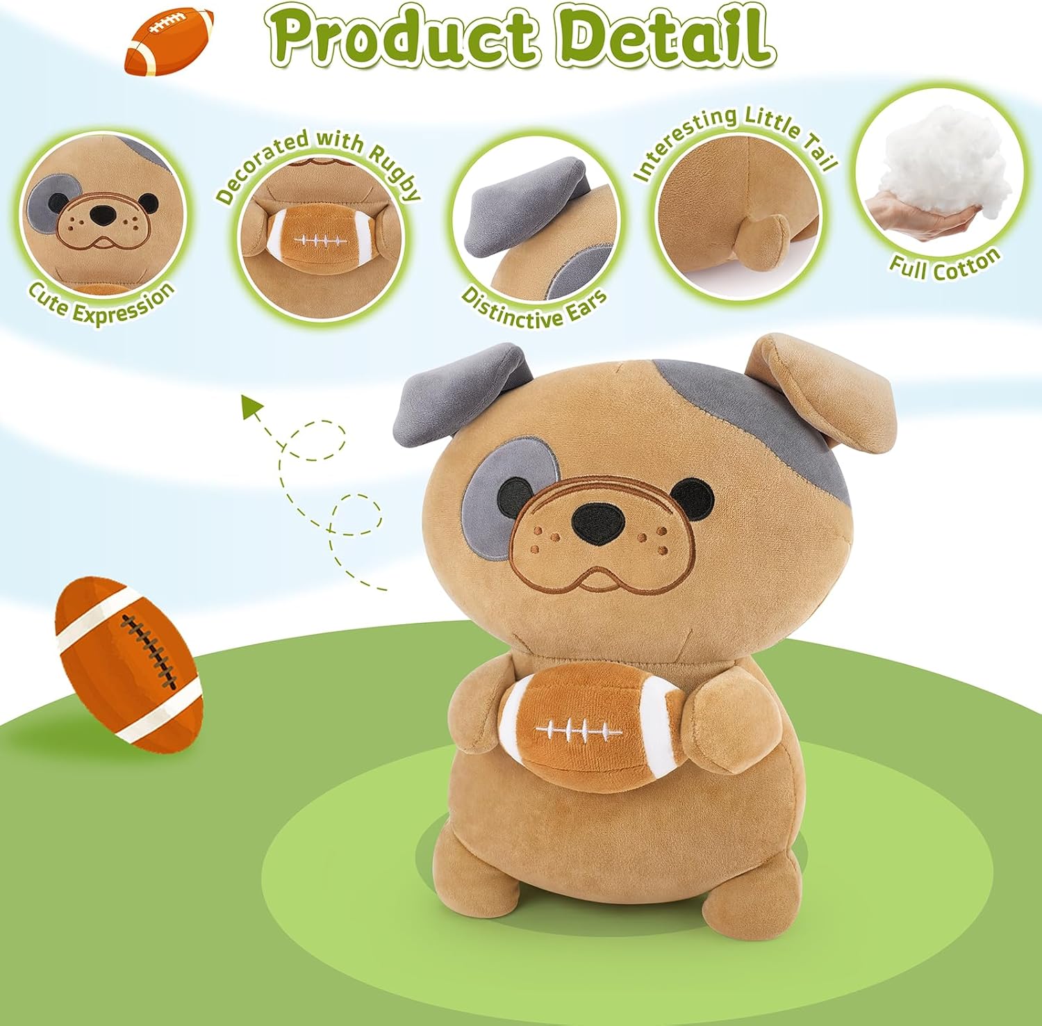 Achwishap French Bulldog Plush Pillow with Rugby 14 Inch Cute Stuffed Animal