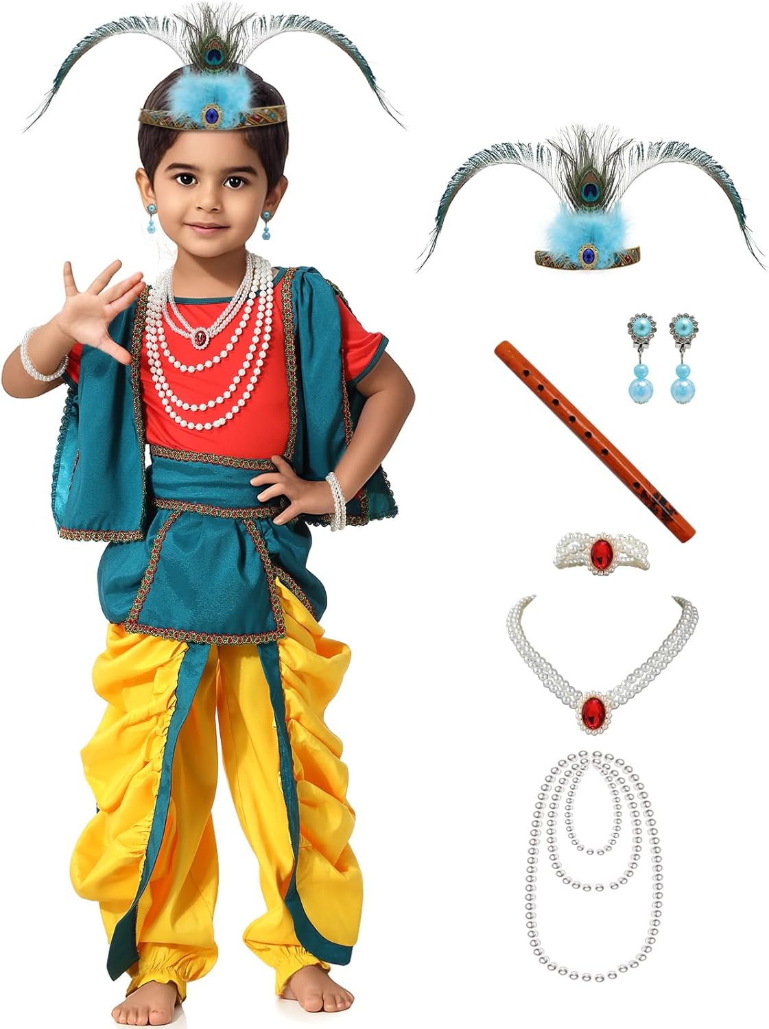 Ezuwail Krishna Costume for Baby Boy with Dhoti and Kurta Set