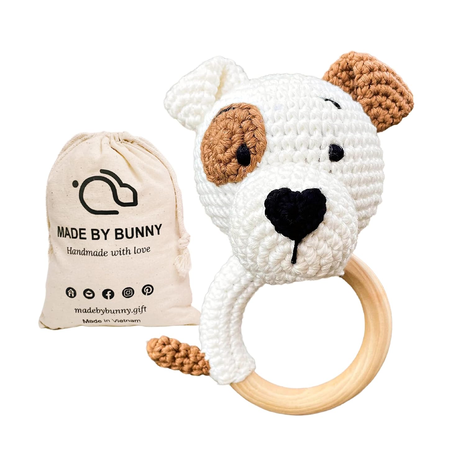 Bunny Rattles Toy for Babies Handmade Woolen Rattle with Safe Wood