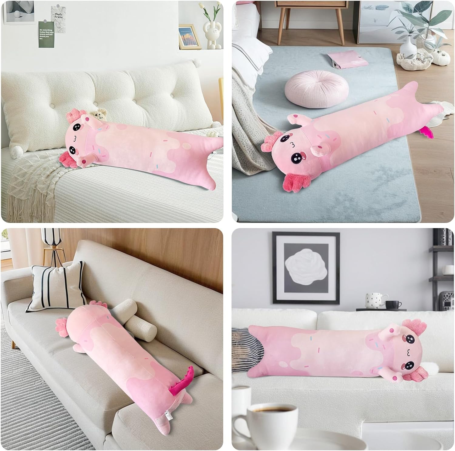 Pink Axolotl Plush Pillow 28 Inch Cute Stuffed Animal for Kids