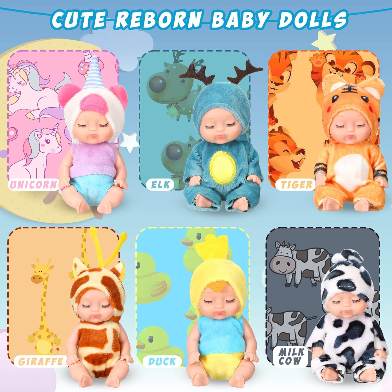 Leitee 6 Pcs 4 Inch Mini Baby Dolls with Animal Clothes