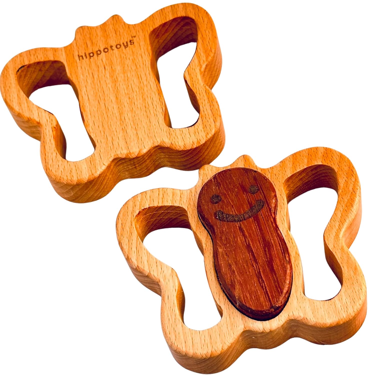 HippoToys Wooden Baby Rattle - Handmade 0-12 Months