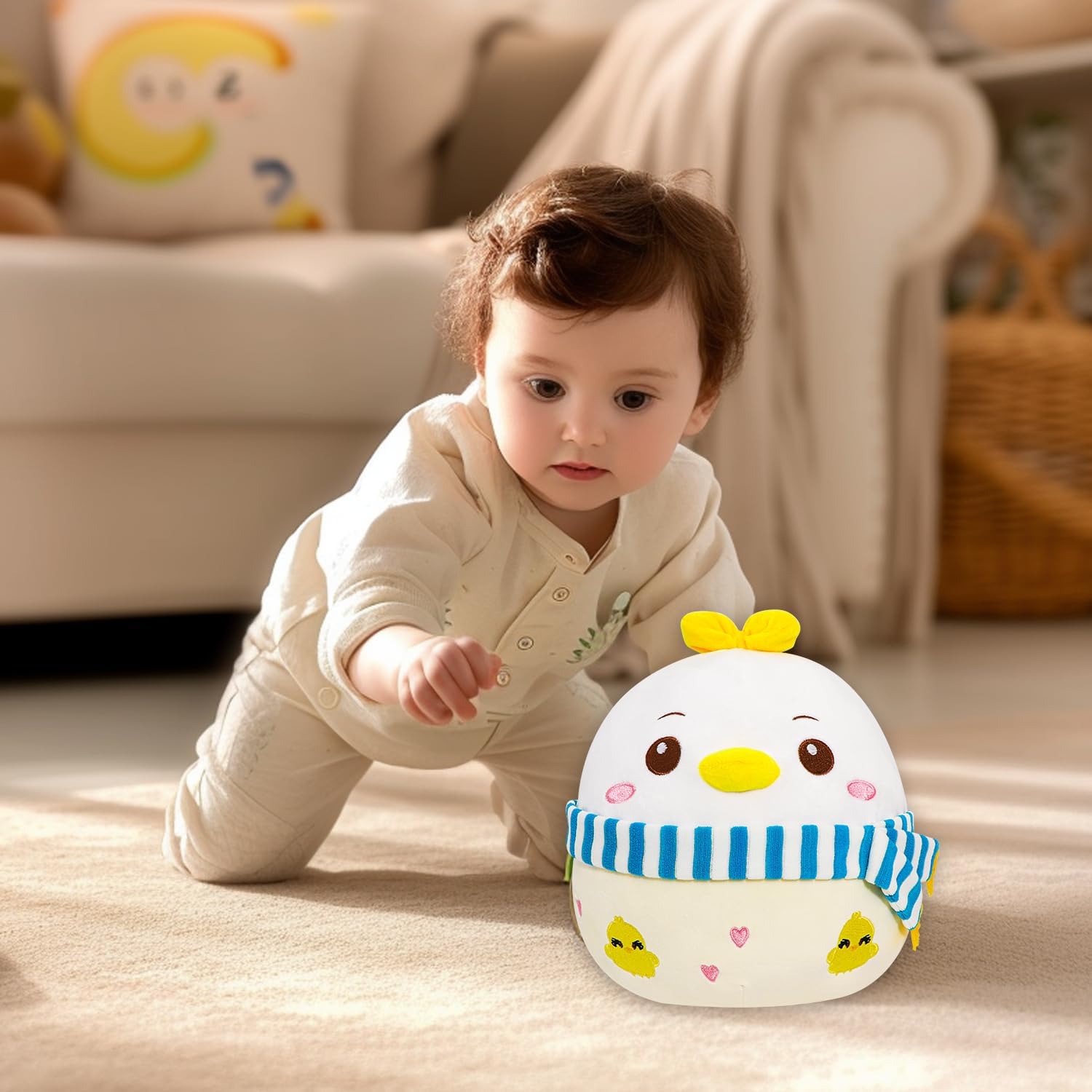 Cute Chicken Plush Pillow with Scarf for Kids and Adults
