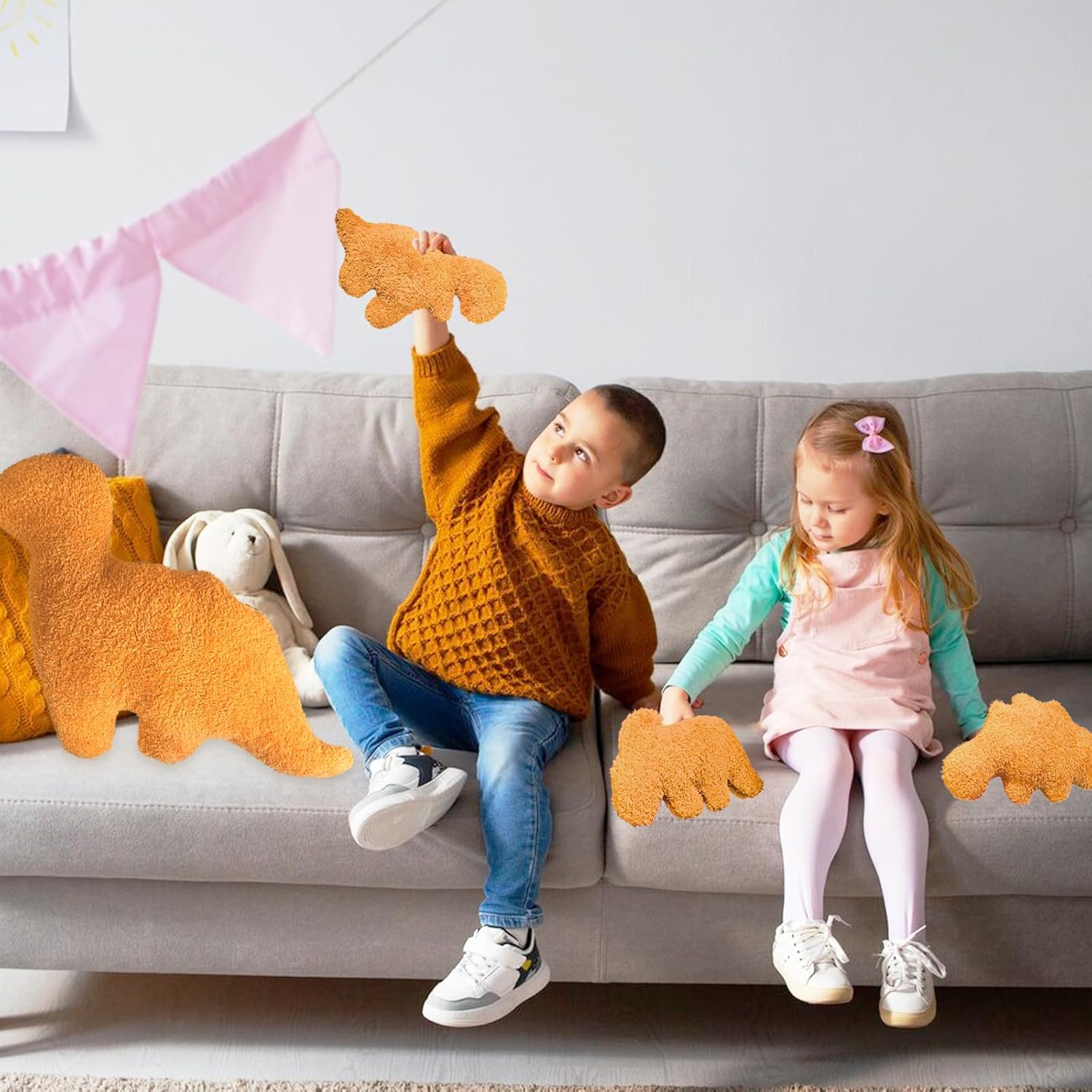 4 Pack Dino Nugget Pillow Set with Plush Toys