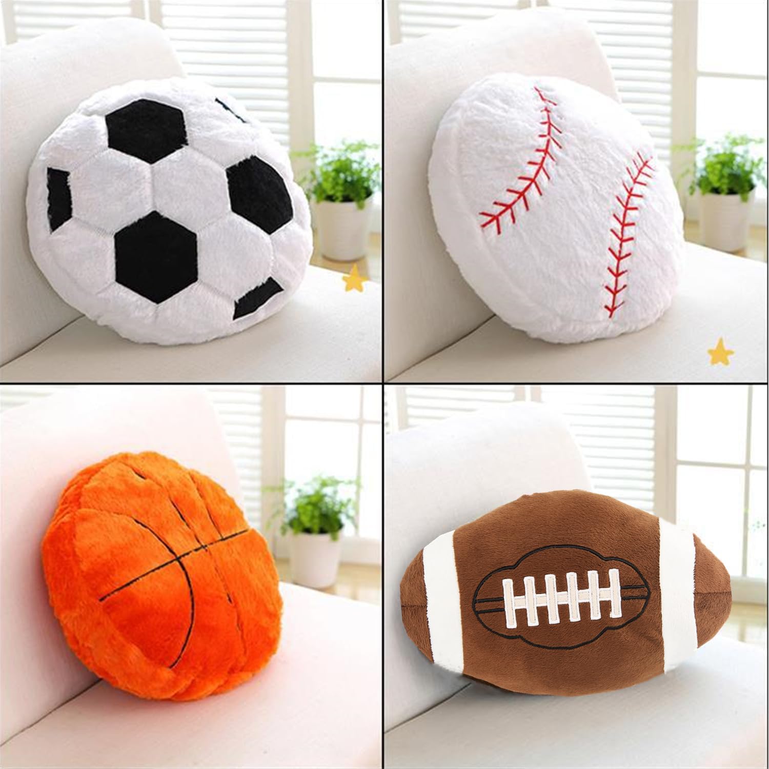 4 Pcs Sports Themed Fluffy Throw Pillows
