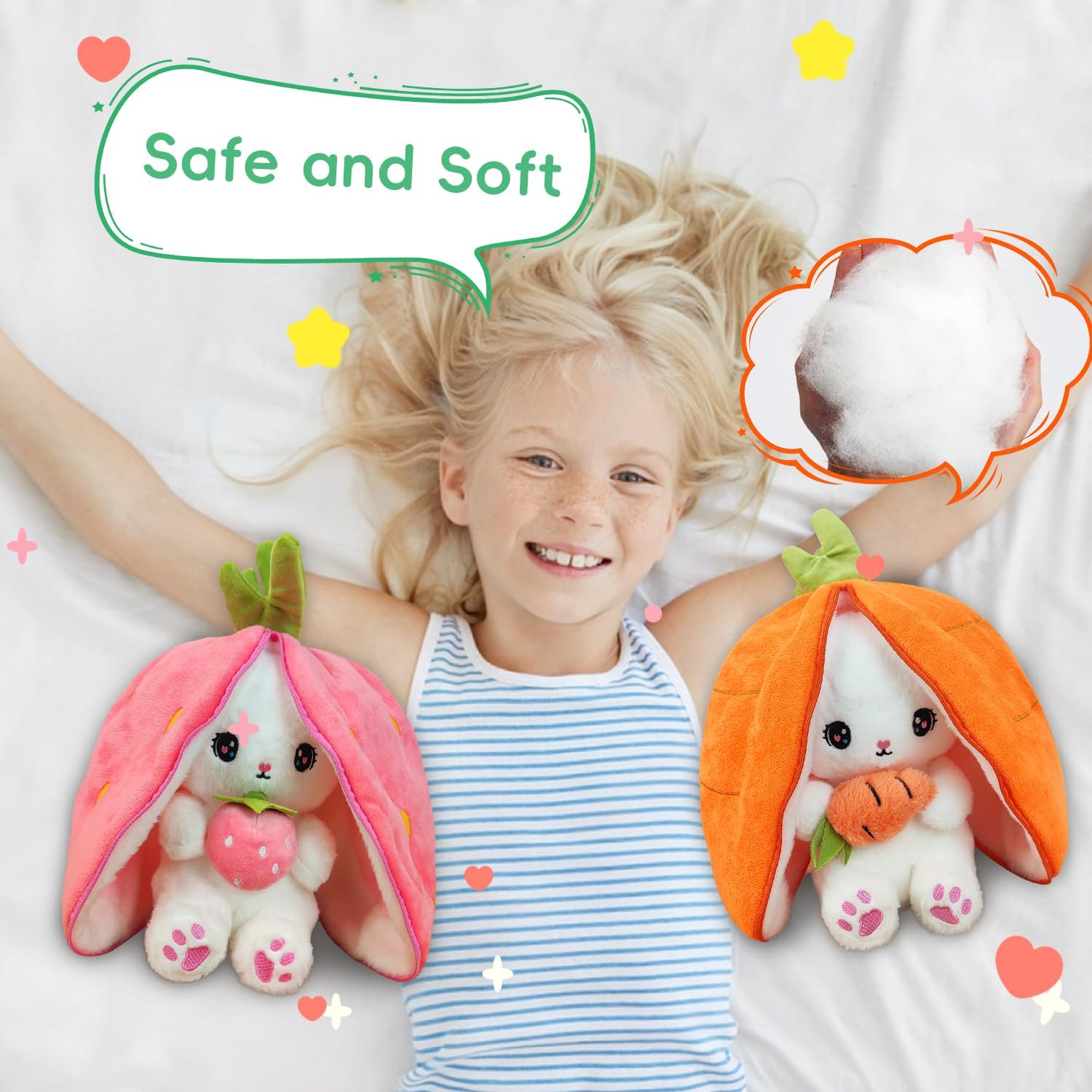 YUMEYA Cuddle Bunny Plush Pillow Reversible Kawaii Toy