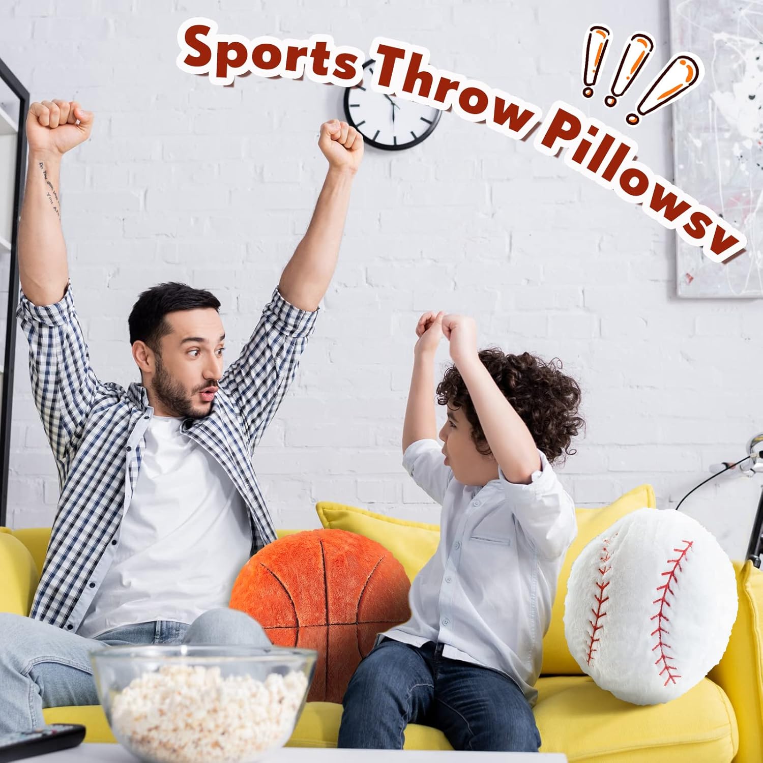 Juexica 4 Pcs Sports Throw Pillows Plush Soccer Basketball Baseball Football Cushion
