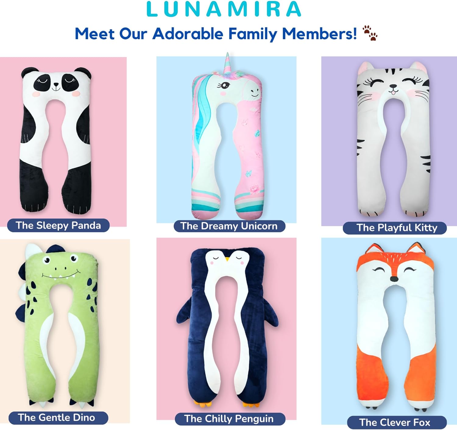LUNAMIRA Panda Kids Body Pillow - 47 U-Shape Plush Comfort