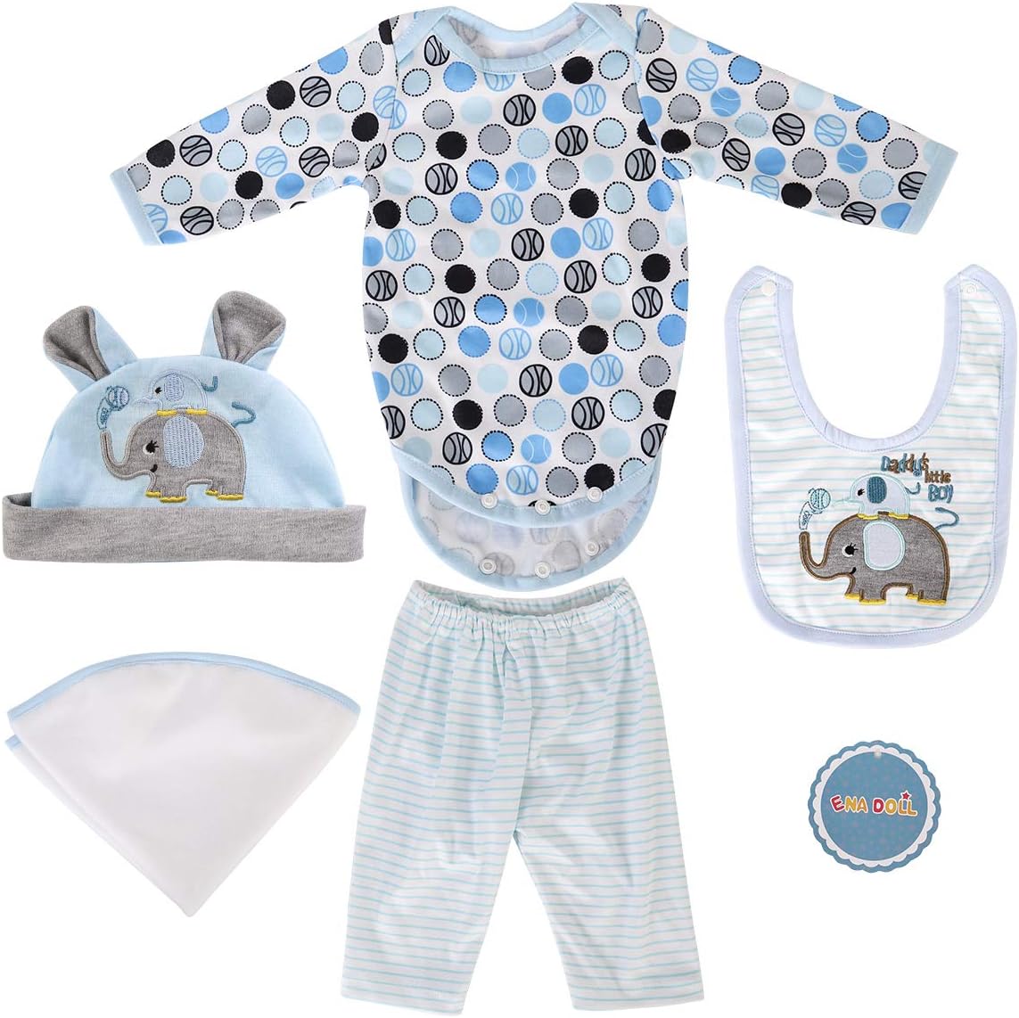 ENADOLL 22 Reborn Baby Blue Elephant Outfit Set
