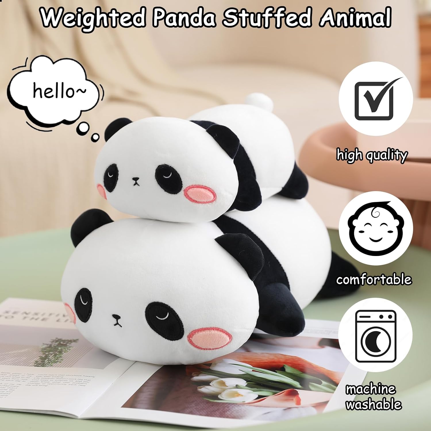 SQEQE Weighted Panda Plush 98 Inch 08 Lbs Comfortable Pillow Toy
