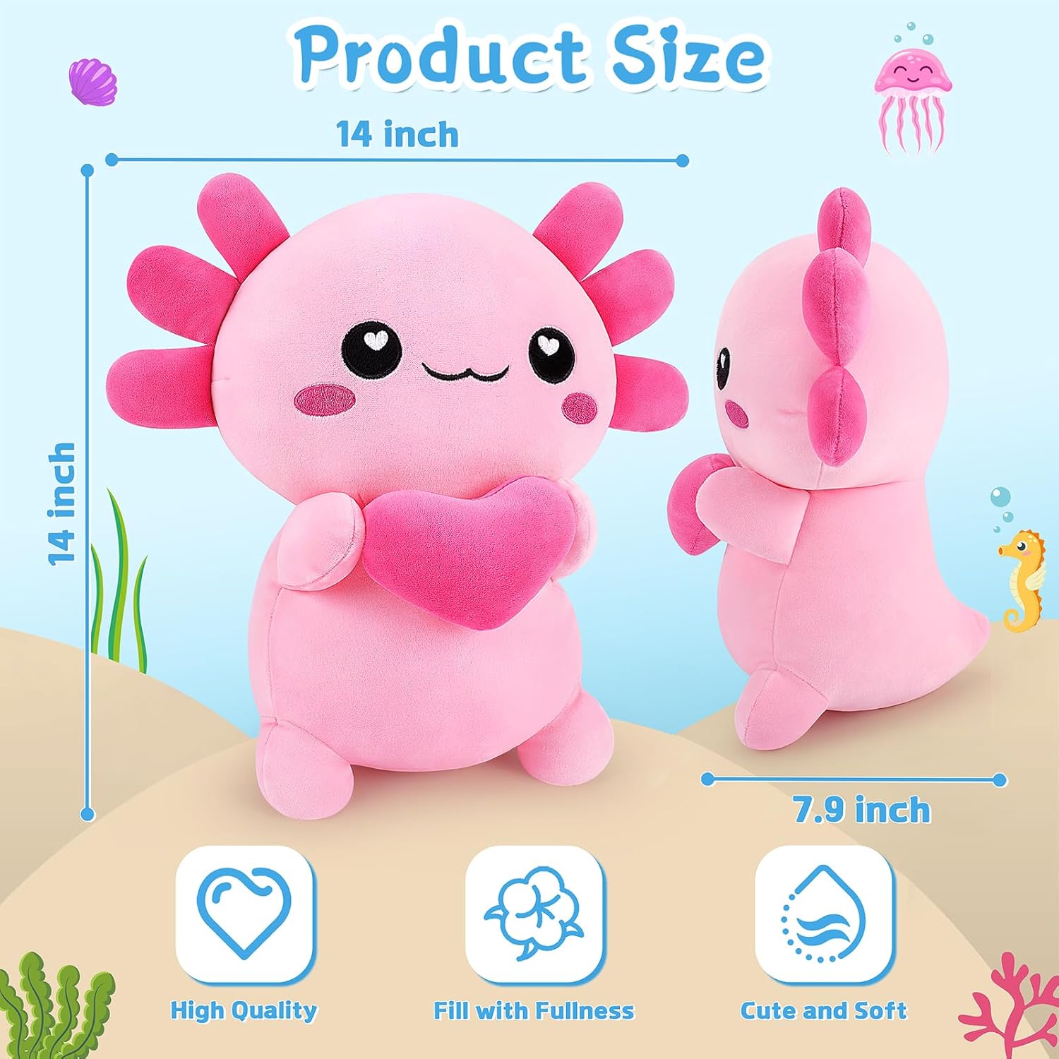 Achwishap Axolotl Plush Pillow 14 Inch Cuddly Stuffed Animal