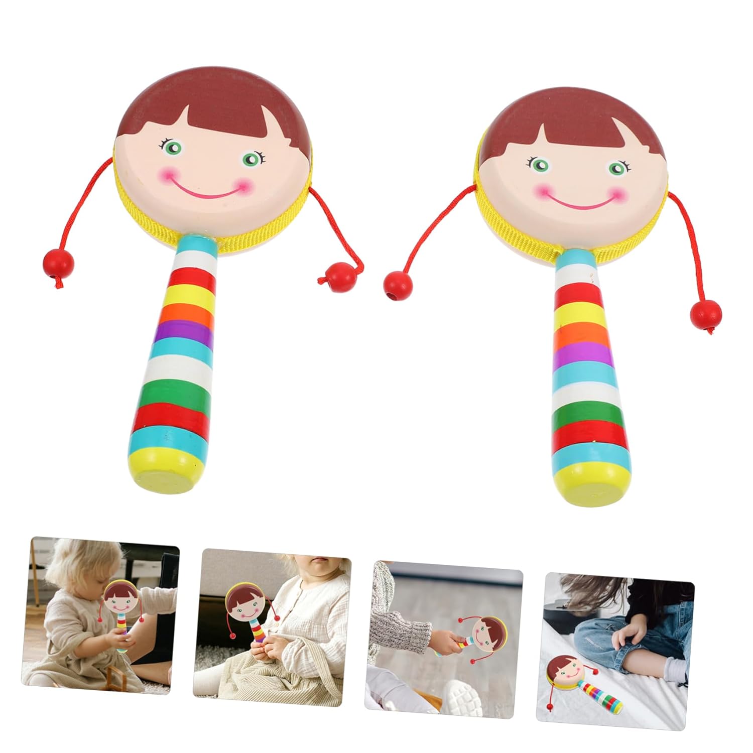 2pcs Musical Wooden Rattle for Babies with Soft Edges