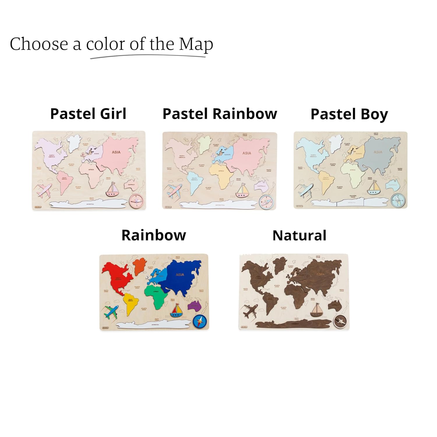 Kids Wooden World Map Puzzle Montessori Toy 1