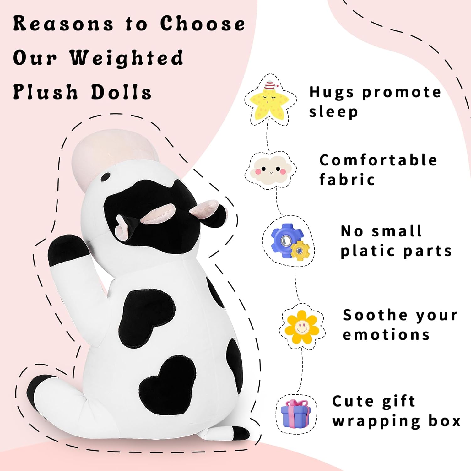 IdeaMeme Weighted Plush Cow 24 42 lbs Stuffed Animal Pillow