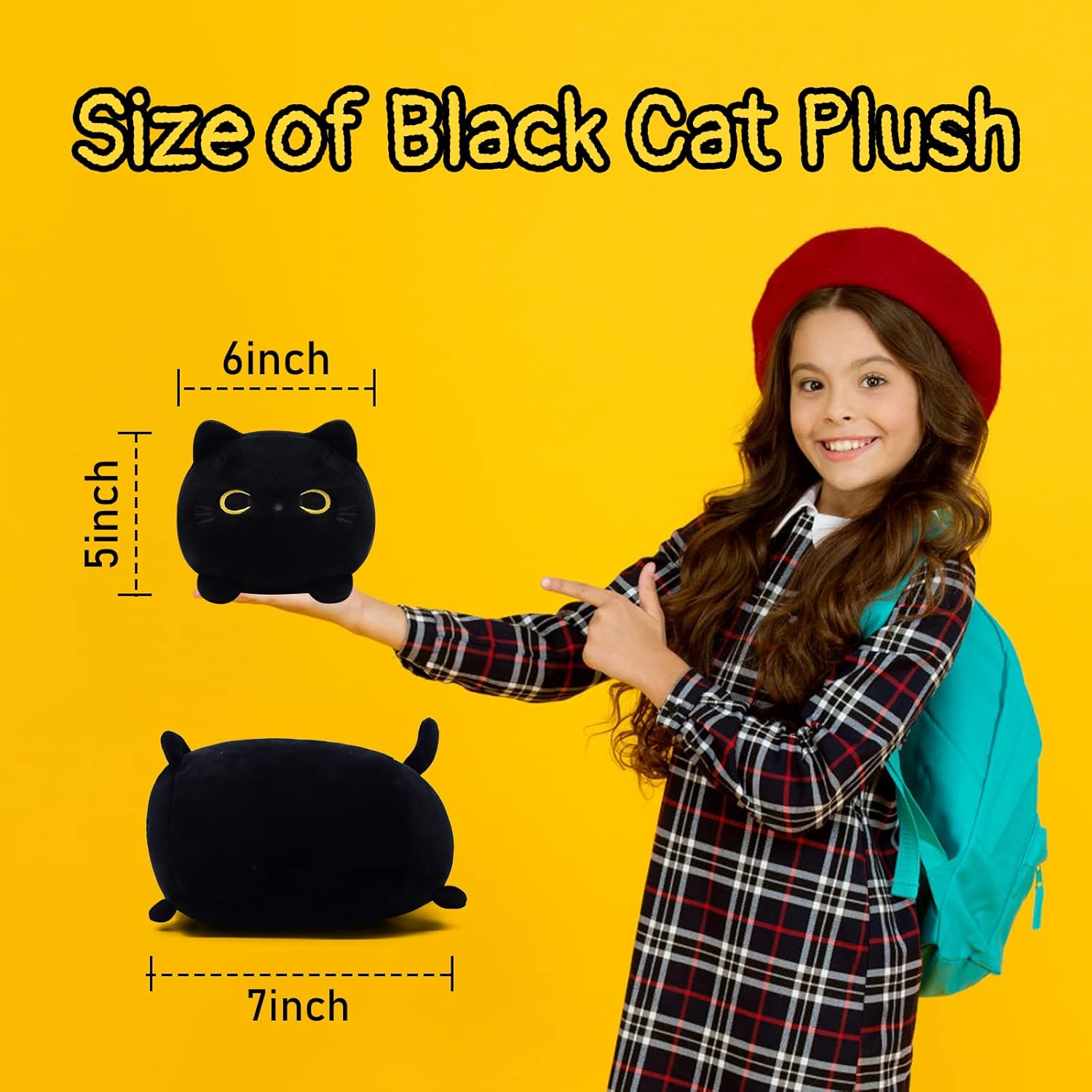 Kawaii Black Cat Plush Pillow Toy for Kids