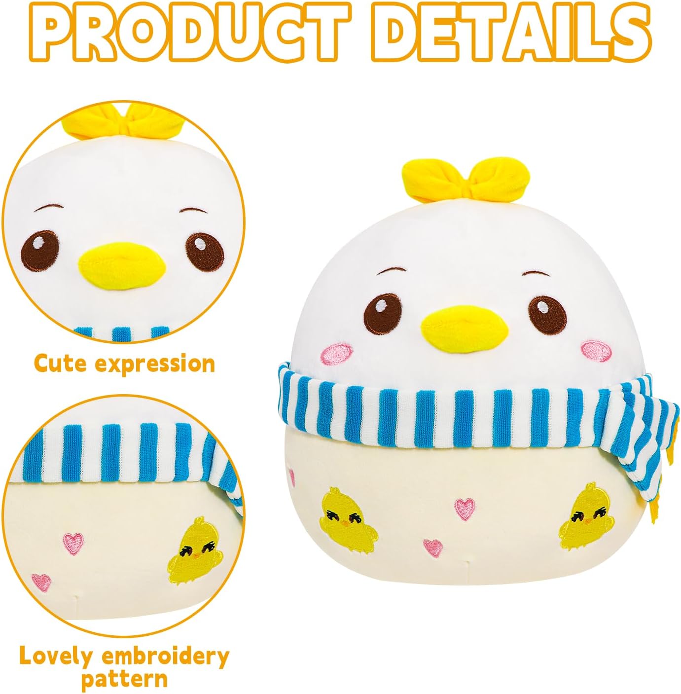 Cute Chicken Plush Pillow with Scarf for Kids and Adults
