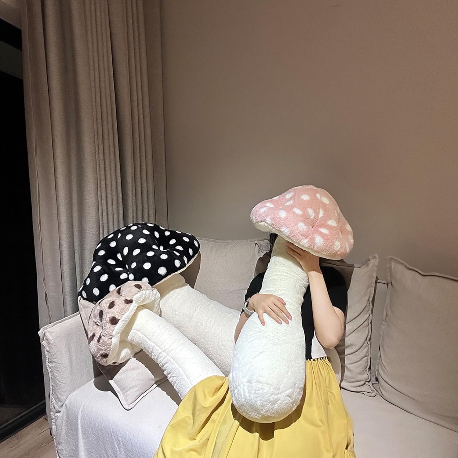 Hofun4U Mushroom Plush Pillow - 39 Inch Pink Stuffed Decorative Pillow