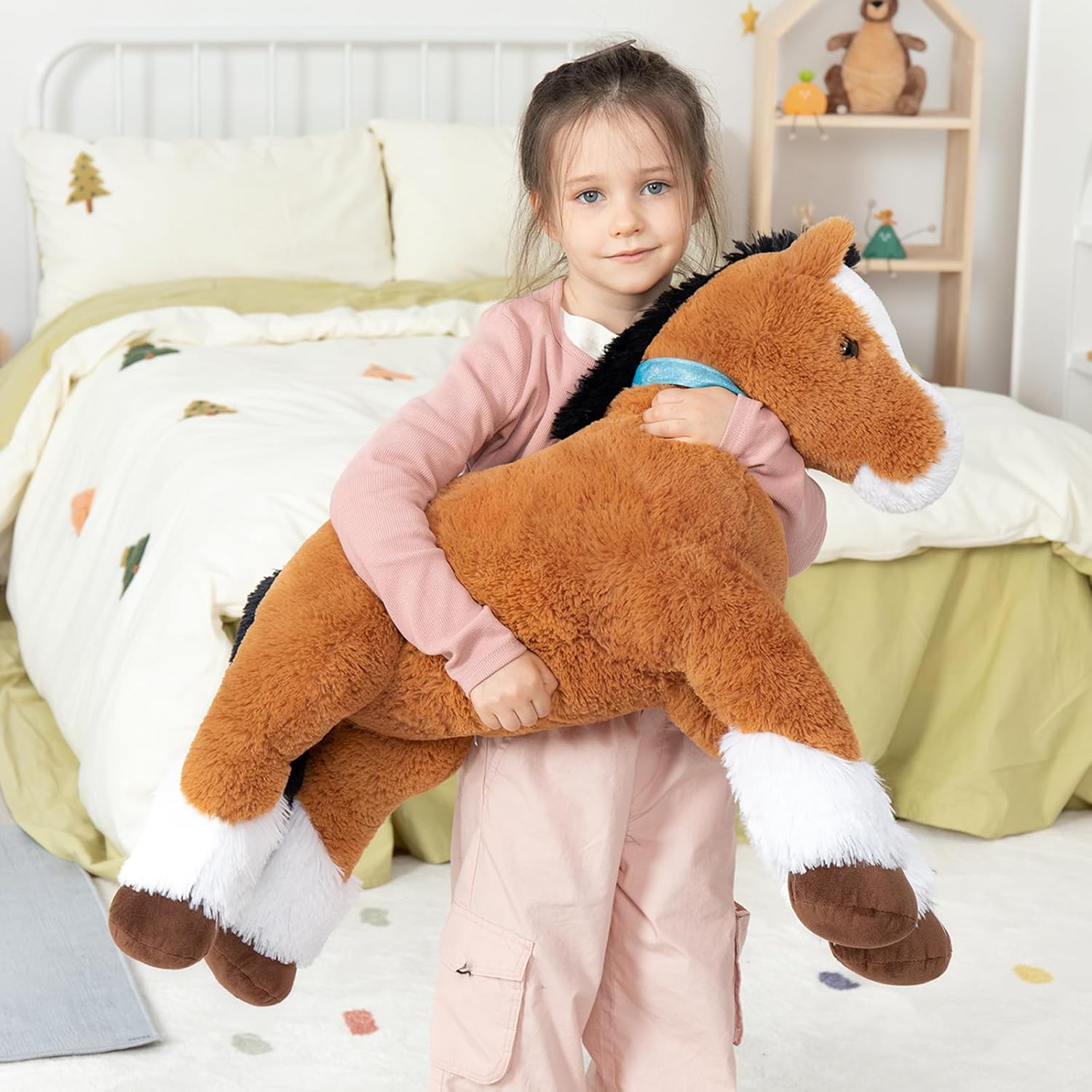 MaoGoLan 33-Inch Brown Plush Horse Pillow Toy