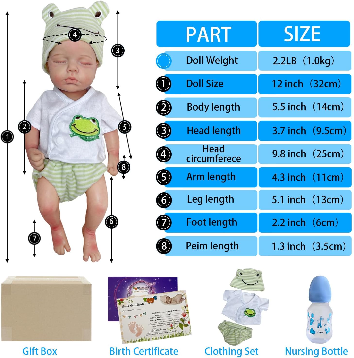 OtardDolls Realistic 12 Inch Reborn Baby Silicone Doll
