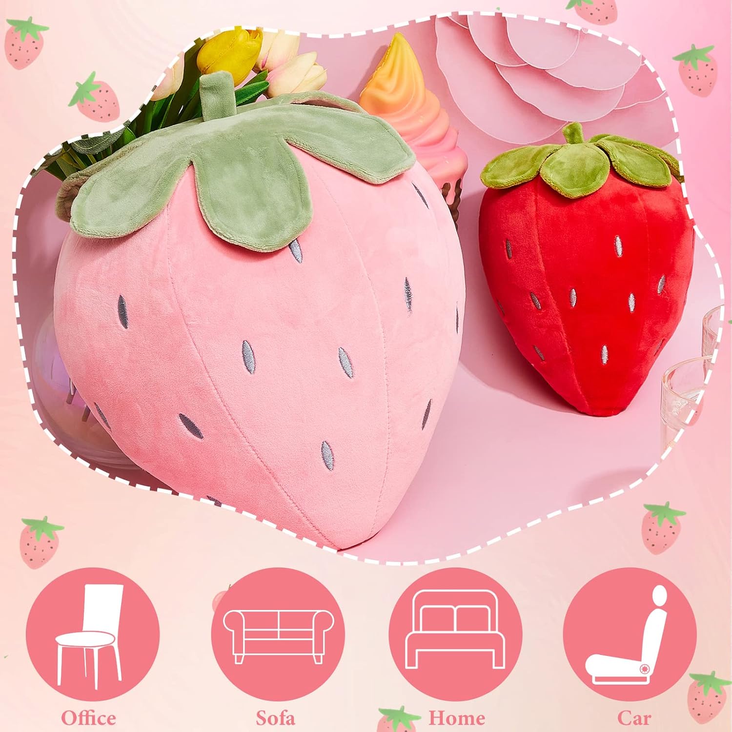 Juexica 2 Pcs Strawberry Plush Pillows Kawaii Decor