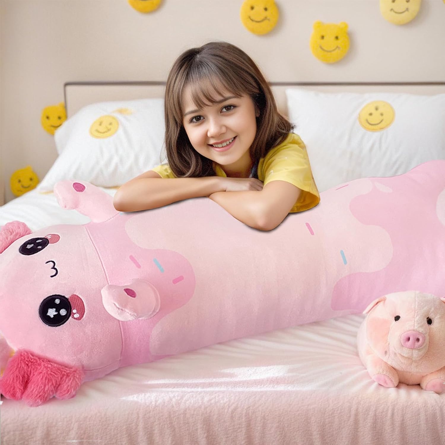 Pink Axolotl Plush Pillow 28 Inch Cute Stuffed Animal for Kids