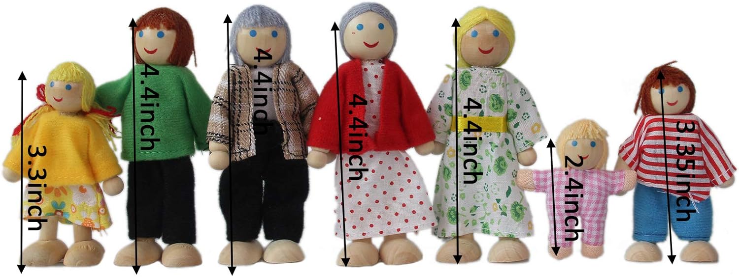 Yeooyoor Wooden Doll House Family 7 Figures
