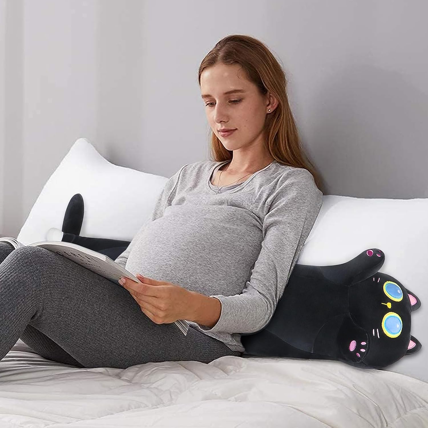 Sprinqdawin Long Black Cat Plush Pillow 355 Cuddly Weighted Stuffed Animal