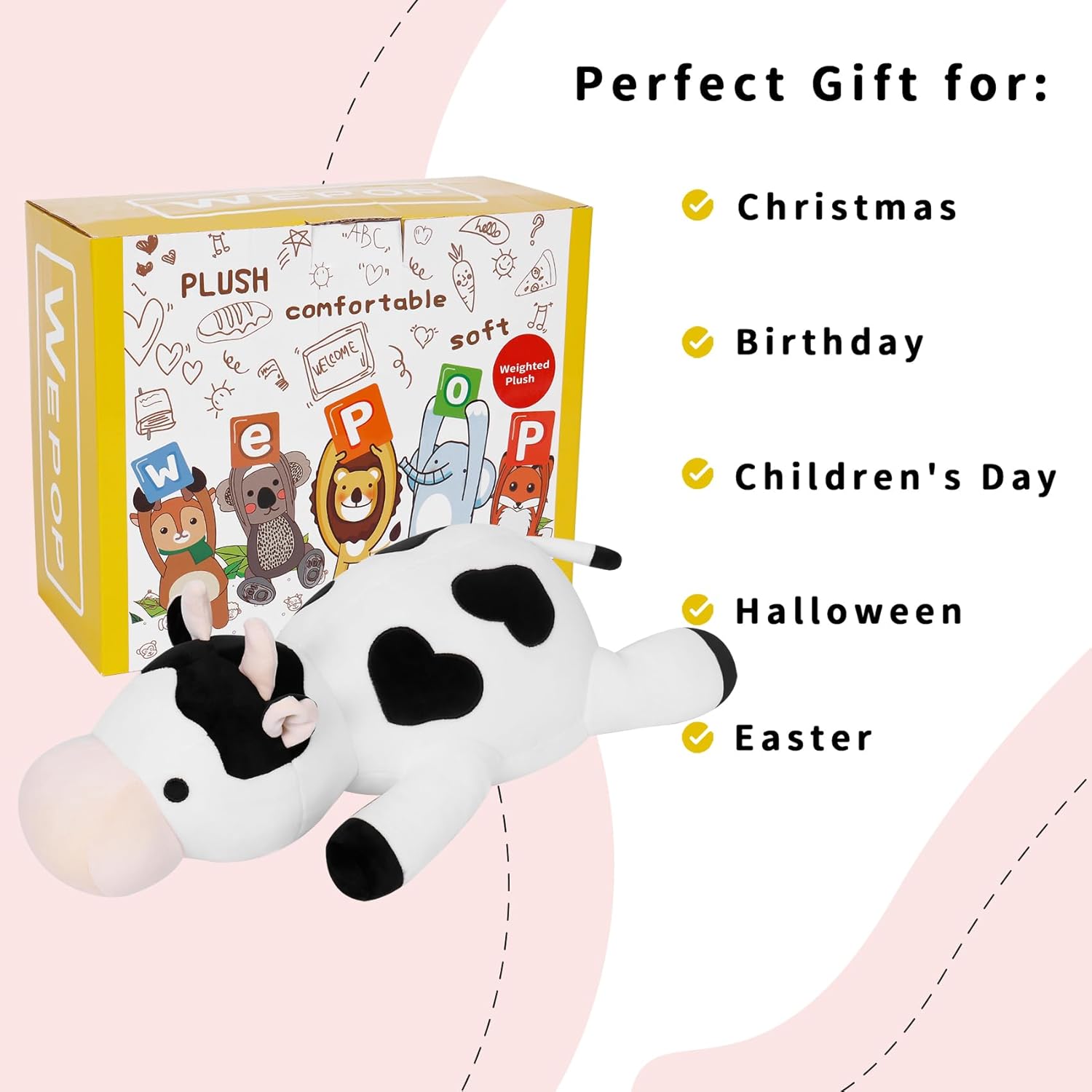 IdeaMeme Weighted Plush Cow 24 42 lbs Stuffed Animal Pillow