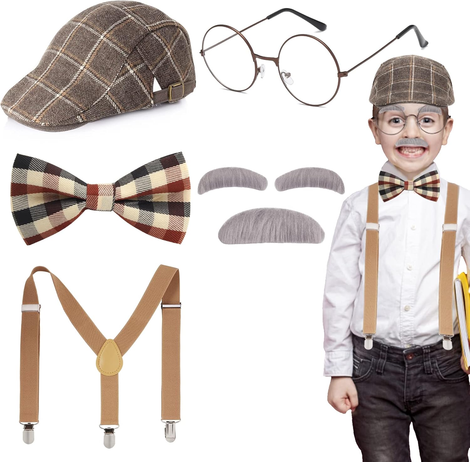 Keymall Old Man Costume for Kids with Beret Hat