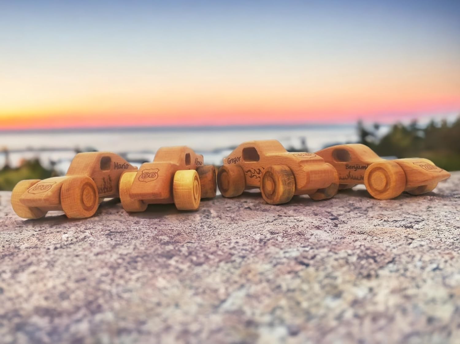 Personalized 4 Pcs Wooden Toy Cars For Toddlers 1-3